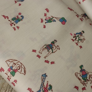 Vintage Fabric By The Yard French White Ground Conversational Style 1920-30 Adorable pattern Boho steampunk eco-friendly