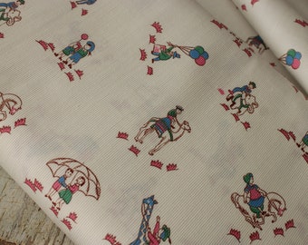 Vintage Fabric By The Yard French White Ground Conversational Style 1920-30 Adorable pattern Boho steampunk eco-friendly