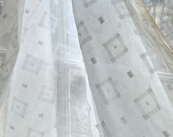 ELEGANT SHEER White Antique Voile patterned cotton fabric lawn material French by ONE yard length  eco-friendly shabby country geometric