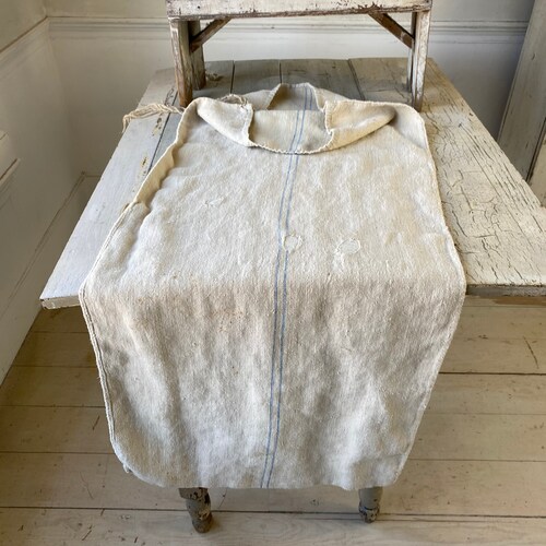 Blue Stripe Grain Sack shops Linen Fabric Feed bag pillow sack Feedsack Rustic Grainsack Vintage hemp textile European