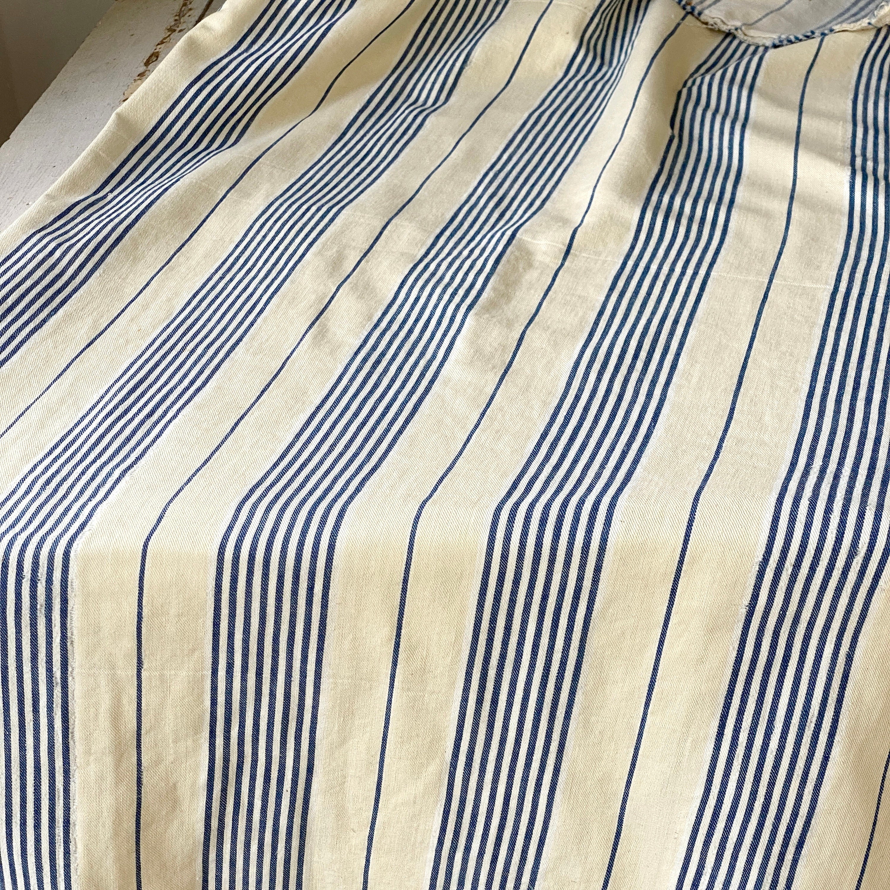Antique Vintage Slate Blue & White Striped Cotton Ticking Fabric // 73x35 2  Avail Denim Blue 19th or Early 20th Century Mattress, Bed 