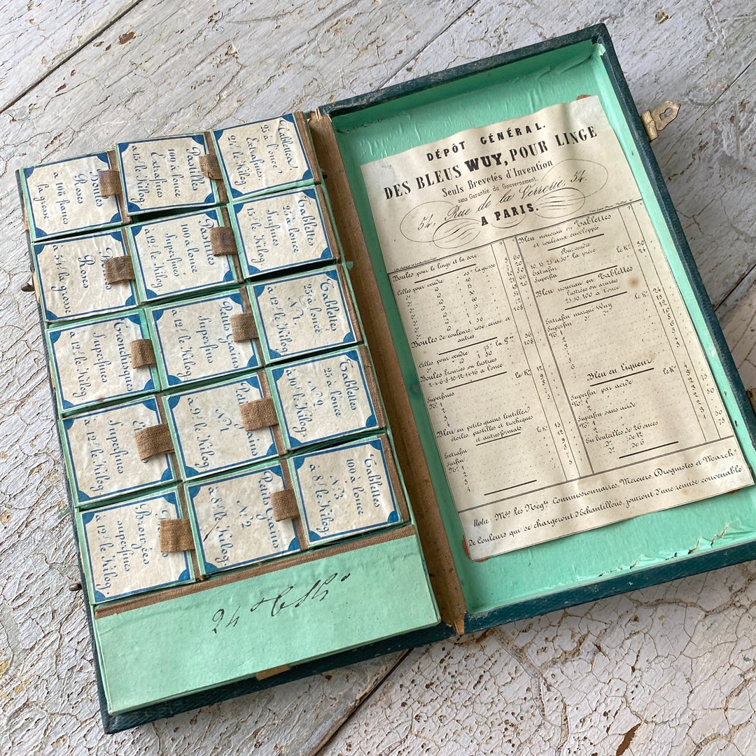 19th Historical Blue Dye Salesman Sample Kit Synthetic Pigment LINEN