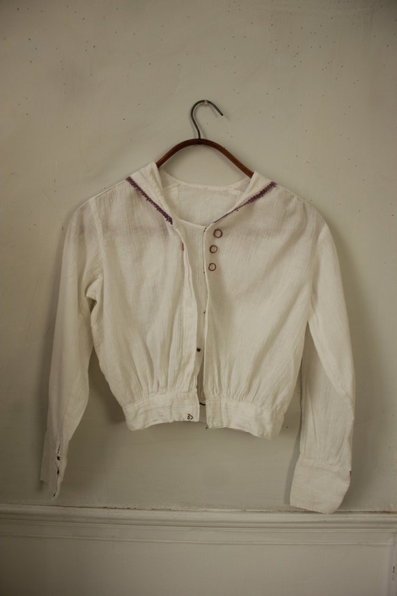 Vintage French White Blouse Small Size with Sailor