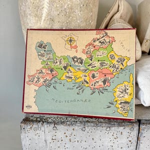 Franse Europese muurkunst regionale kaart van de jaren 1950 voor vintage decor hangend kinderkamer moderne boerderij Educatief spelbord Witho