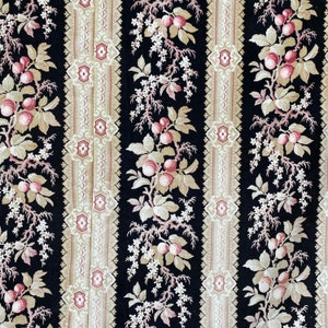 1890 Antique French Cretonne Panel Black Pink floral with  GORGEOUS heavy weightUnique window treatment eco-friendly