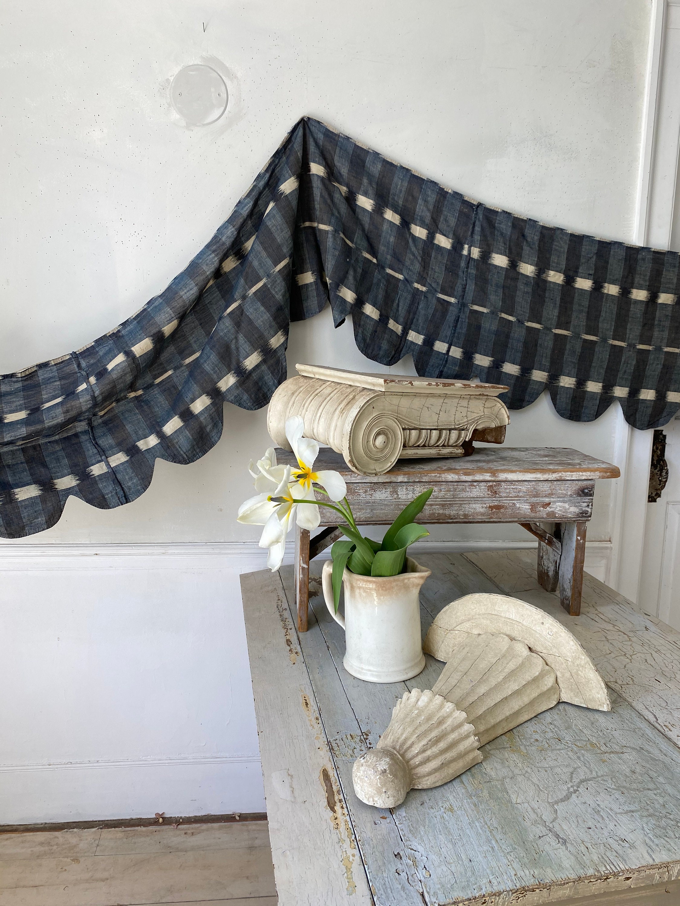 197 INCHES Antique Bed Valance Beautiful Ikat Fabric Etsy