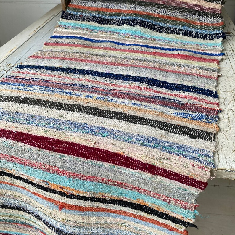 Vintage Rag Rug Stair Runner 2.5 Yards Inches Hand Woven Hall Etsy