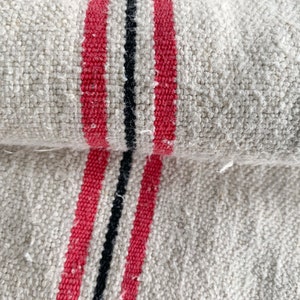 Grain Sack Fabric Linen Feedsack Wide Grainsack red blue stripes washed linen hemp organic fabric Coastal home  eco-friendly
