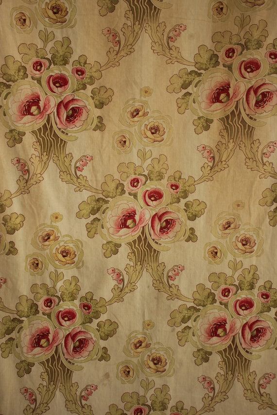 French Floral fabric Art Nouveau circa 1900 flowers printed cotton fragment