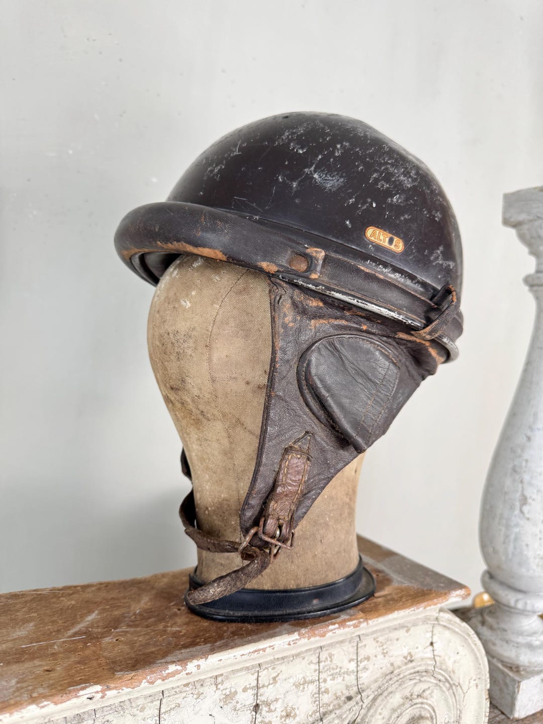 1930's French Vintage Motorcycle Helmet Leather Head Protector