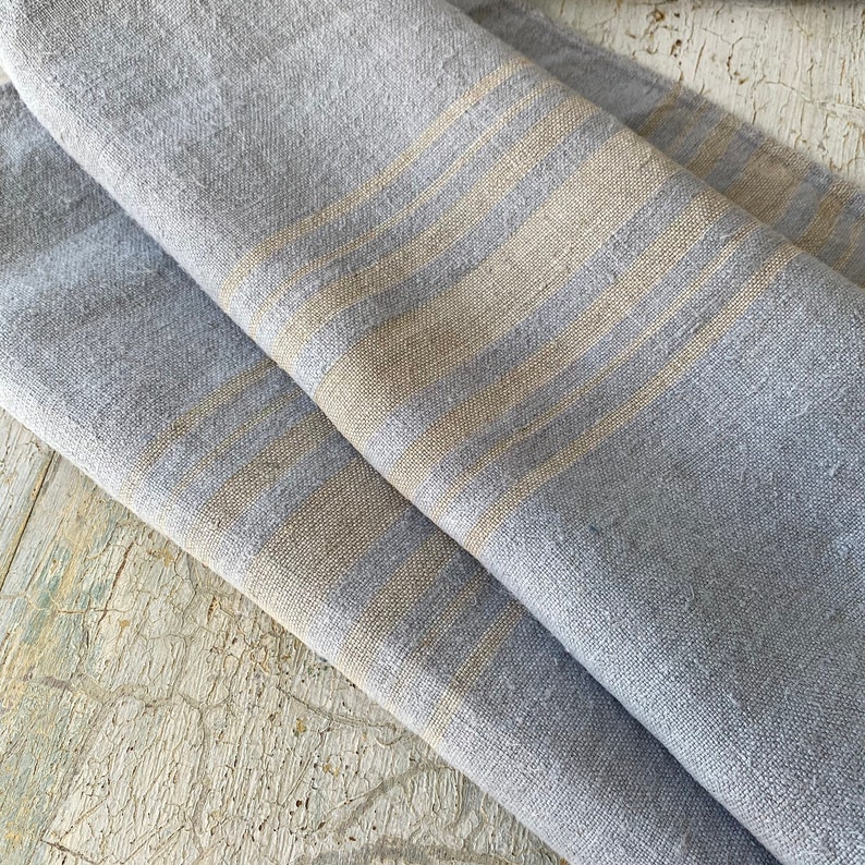 Dyed Blue Grain Sack Caramel Stripe Linen Fabric Blue bag pillow Dyed Blue Grain Sack Caramel Stripe Linen Fabric Blue bag pillow