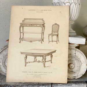 10.5 X 14 Antique French furniture Paris interior design image for framing  1910&#39;s  Thirties drawing photograph sketch illustration