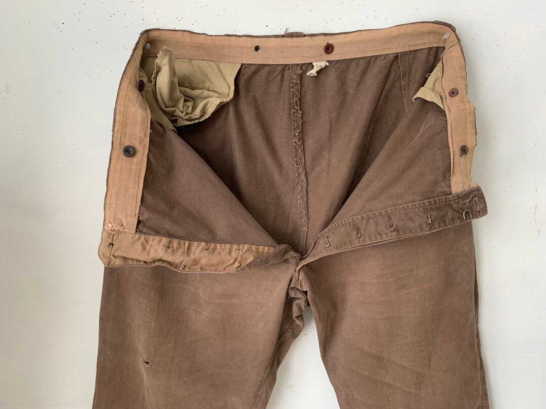 Vintage French Workwear Pants Brown Cotton Trousers 1950s 43 Vintage French Workwear Pants Brown Cotton Trousers 1950s 43