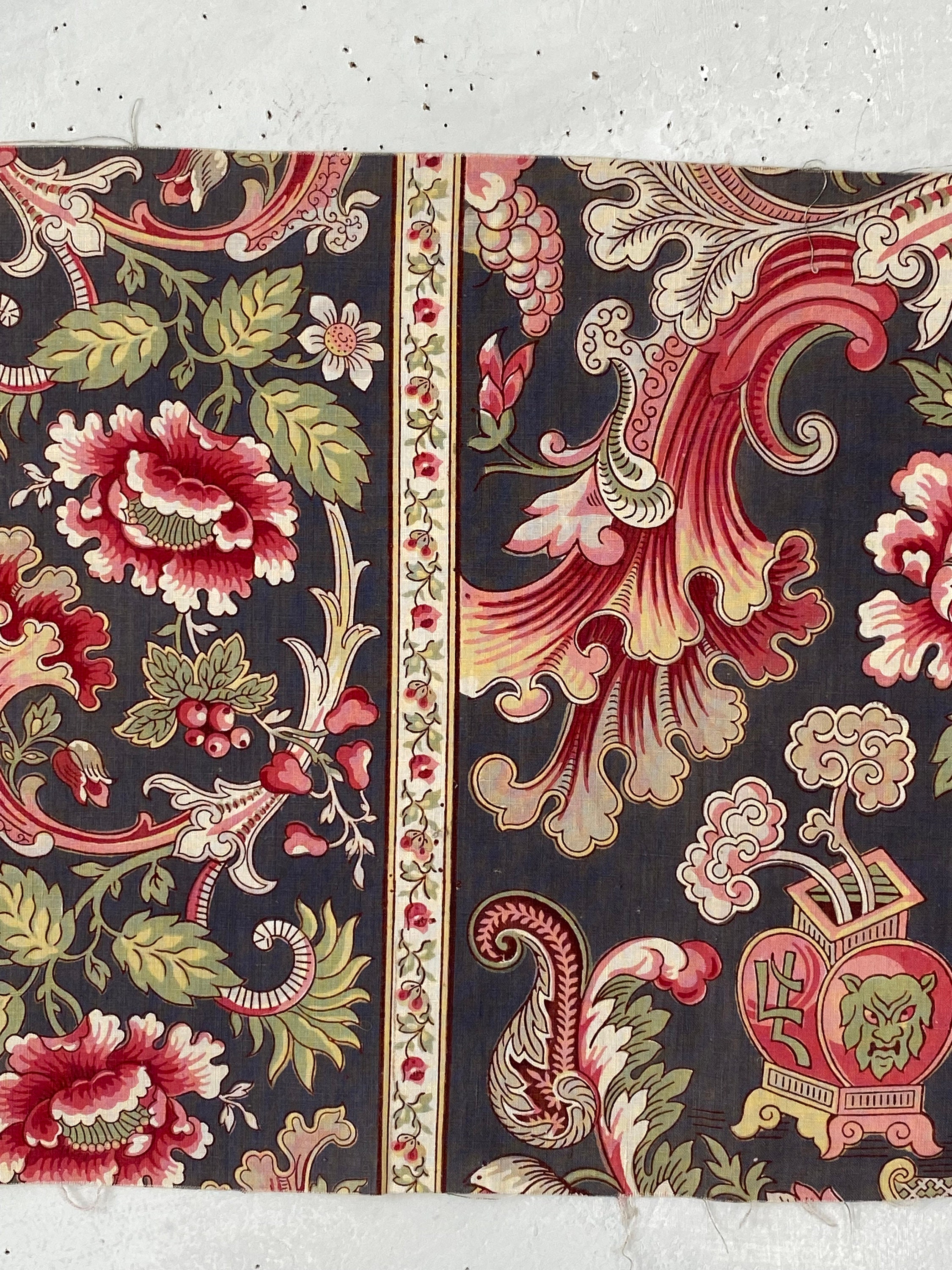 French Fabric 19th Century Old Printed Cotton C1870 Eco