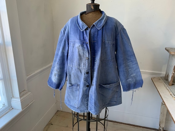 Vintage Jean Jacket French Blue Workwear Faded An… - image 7