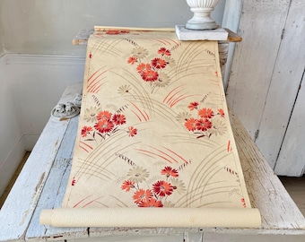 Papel tapiz vintage francés de los años 30, diseño floral, crema, rojo, botánico, decoración rústica para el hogar, estilo castillo shabby chic, papel antiguo, 2,2 yardas (2 unidades)