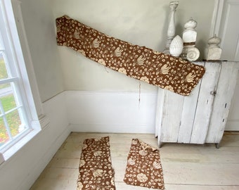 SET of 3 matching pieces Vintage French 1930s cotton jacquard floral brown and beige pattern The Textile Trunk eco-friendly