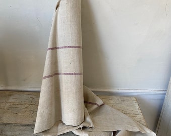 Organic fabric  Greige  mulberry stripe  Plain Linen Bolt Grain sack Fabric Antique homespun hemp nubby and slubby weave 104 Inches