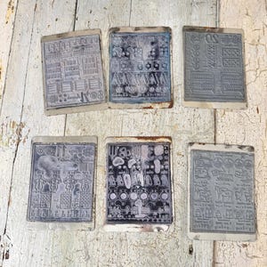 6 French Antique Industrial stamp printing blocks rubber stamps design vintage France eco-friendly