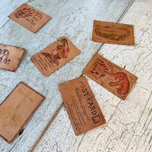 7 1900-1910 Cartões postais de couro feitos à mão, cartões vintage antigos exclusivos, coleção de arte de parede rústica pendurada, LOT, país, EUA, ecológico