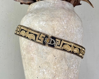 29.5 c1910 GOLD THREAD Moroccan Caftan Belt Antique Embroidery Mdamma Textile Trim Ecofriendly Upcycled Wearable Boho clothing style