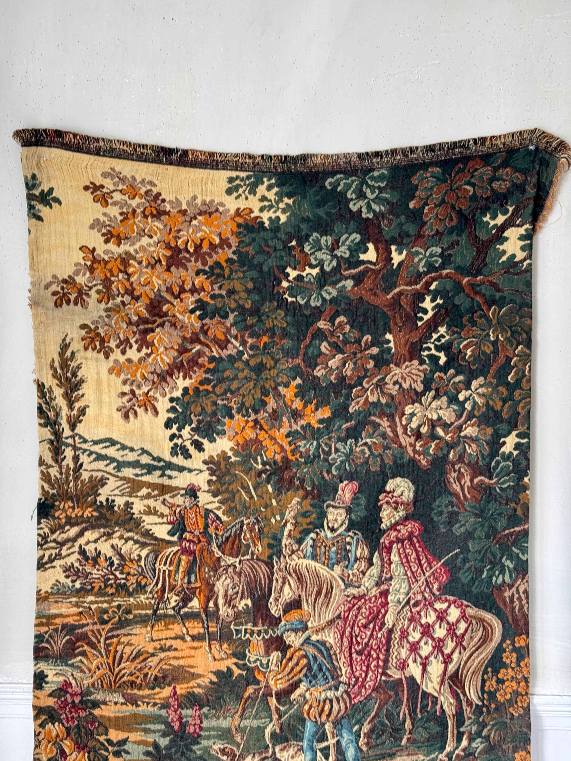 55x38 フランス製タペストリー 中世の狩猟シーン 壁アート