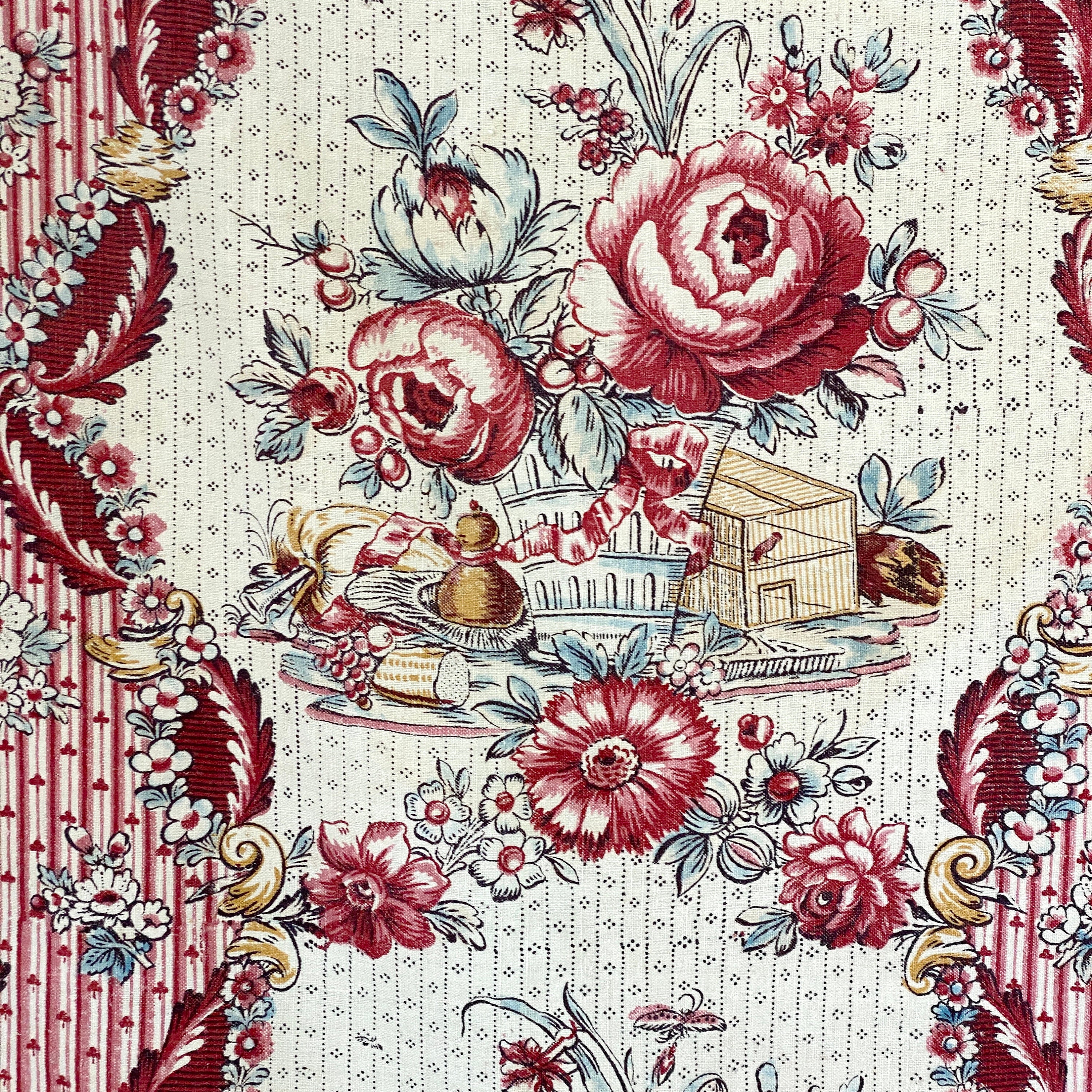 Antique Montpellier Fabric French Block Printed 1775 18th