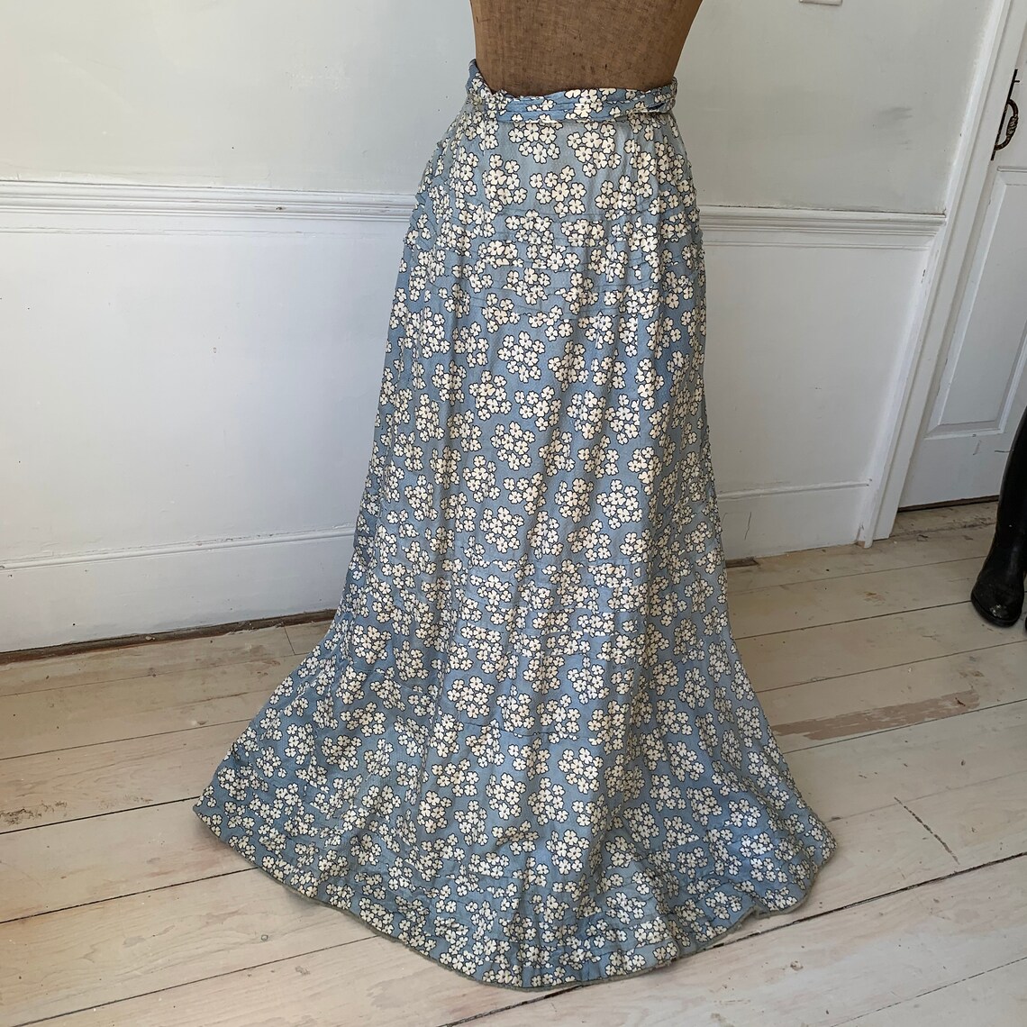 Antique Silk Skirt French Blue Floral Victorian Long Skirt Etsy