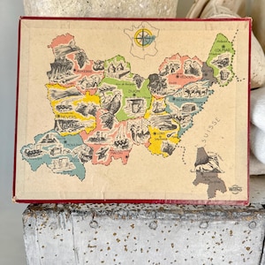 Franse muurkunst Europese regionale kaart van de jaren 1950 voor vintage decor hangend kinderkamer moderne boerderij Educatief spelbord Witho
