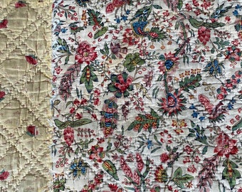 1700年代のフランスアンティークキルトピケBoutis Jouy en josas Toile