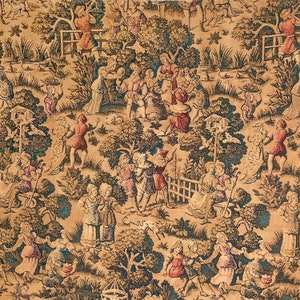 120 X 48 LONG Antique French chateau festive tapestry curtain drape HEAVY jacquard c 1900 textile country  mural wall hanging curtain