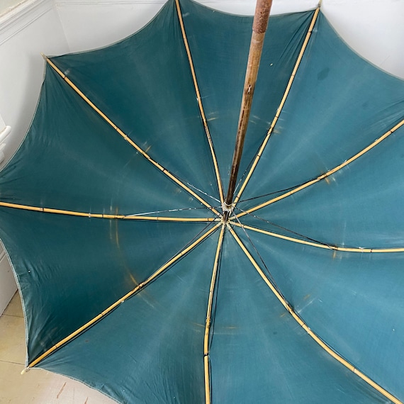 Antique Shepherd's Umbrella French Parasol Indigo… - image 7