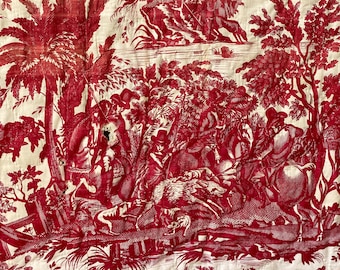 Antique toile de Rouen bedcover bed cover bedspread Cover Chasse au sanglier + Vichy check eco-friendly