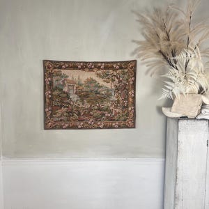 36x26 Vintage Tapestry French wall art hanging textile trunk Castle Castlecore shabby cottage farmhouse chateau home decor style verdure old