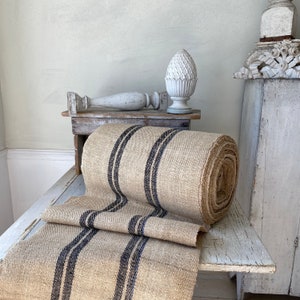 RARE Black Stripe Antique hemp stair table runner by the yard homespun heavy sturdy upholstery fabric textile trunk cottagecore farmhouse image 8