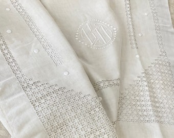 131X86 BD BEST Quality Pure Linen Monogram Antique French