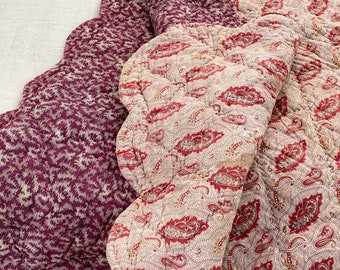 52X50 scalloped Quilt French antique textile c1830 paisley