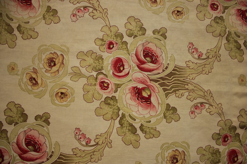 French Floral fabric Art Nouveau circa 1900 flowers printed cotton fragment