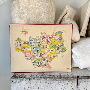 Franse Europese muurkunst regionale kaart van de jaren 1950 voor vintage decor hangend kinderkamer moderne boerderij Educatief spelbord Witho