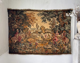 6.9ftx4.8ft Vintage French Tapestry Jacquard Hunting Scene Wall Hanging Rustic Home Decor Farmhouse Chateau Chic Large Textile Art