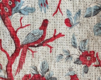 Fragment De Courtepointe Français Du 18ème Siècle – Bois Imprimé, Textile Ancien Pour Décoration