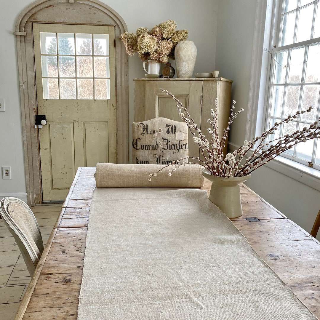 Per Yard Vintage Farmhouse Table Runner Antique Plain Linen Fabric