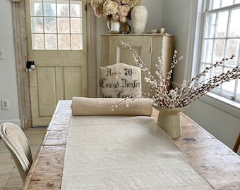 Per yard Vintage Farmhouse Table Runner Antique Plain Linen Fabric homespun heavy nubby hemp  table runner fabric organic Cottage chic