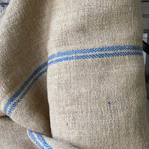 Stair / table  runner heavy hemp Grain sack Fabric by the yard BLUE  Antique homespun linen The Textile Trunk Modern Farmhouse Coastal home