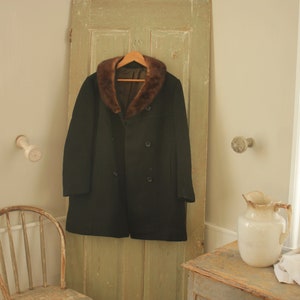 Antique French Mink Collared Black Wool coat 1940s Jacket with Silk Lining French Classic vintage clothing image 2