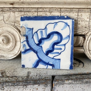 17th century 1600&#39;s Antique blue Portuguese Tile  handmade hand painted  Unique decorative Coastal home  eco-friendly