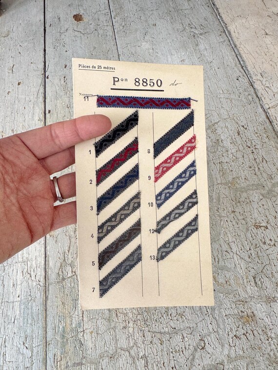 アンティークリボン、フランスのサンプル見本カード、パスマントリー