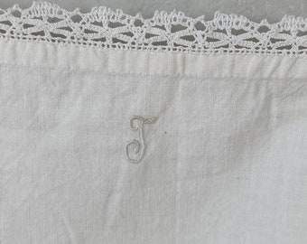 J Monogram Vintage Cotton Summer Slip Lace Trimmed French Workwear Lace Cotton Slip 1920s Work Wear White Slip