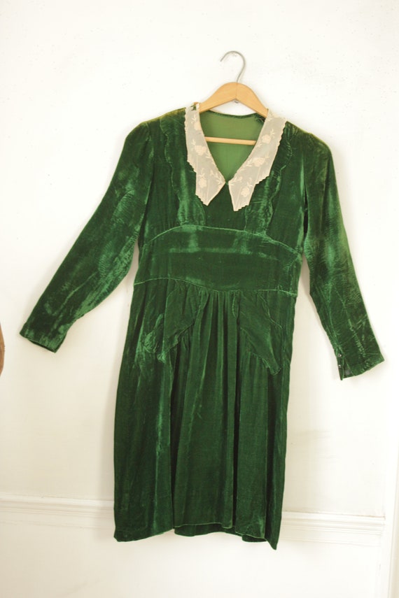1940's Green Velvet Dress Vintage Clothing French