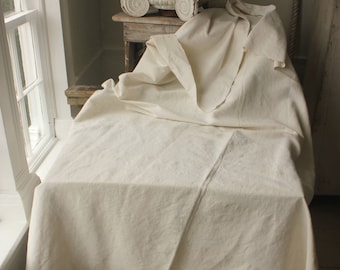 Organic linen cotton fabric heavy weight pieced French sheet 1880's